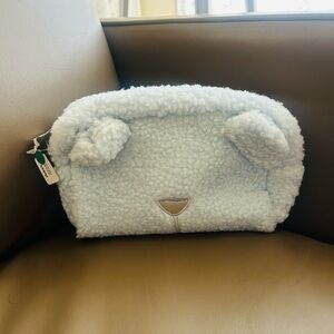 Claire's Fuzzy Blue Bear Sherpa Makeup Bag